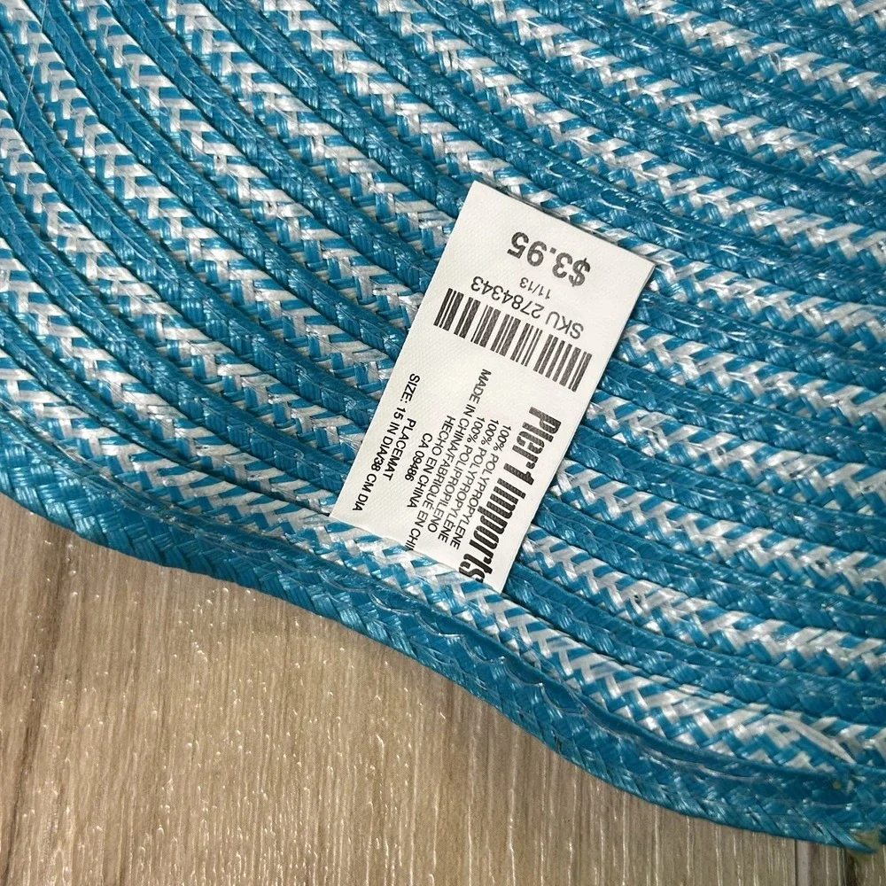 Set of 6 Pier 1 Imports Teal Ruffled Placemats - Circular Woven Coastal Boho